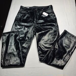 GAP Vintage Slim High Rise Black Faux Leather Patent Pants 28/6R NEW